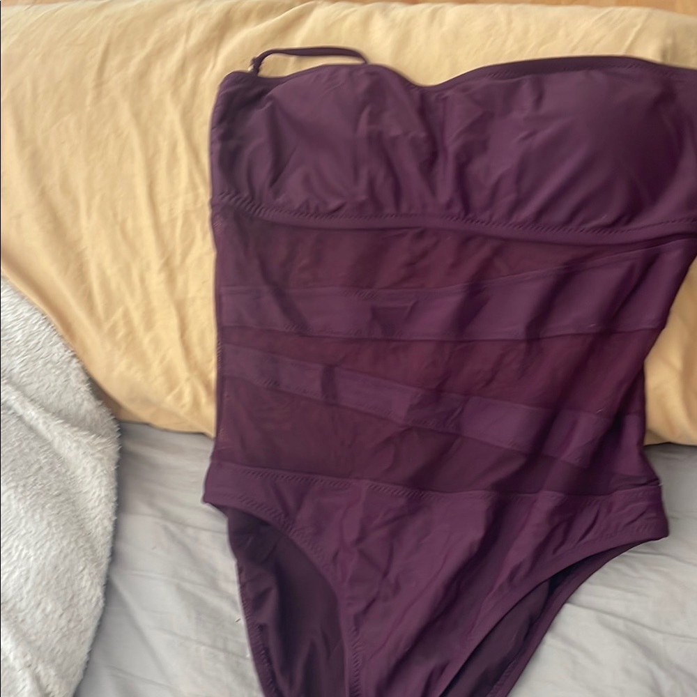 Elegant Purple Women's Swimsuit with Mesh Detail